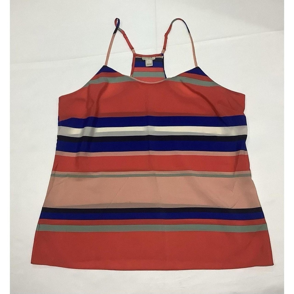 J Crew Tank Top Womens 14 Pink Stripes Racerback Scoop Neck Preppy Summer